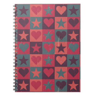 Hearts And Stars Pattern Pink Spiral Notebook