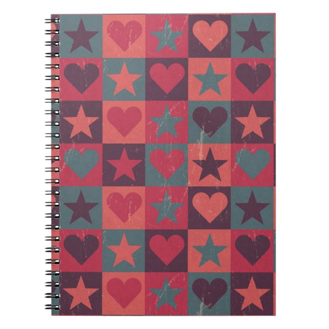 Hearts And Stars Pattern Pink Spiral Notebook (Front)