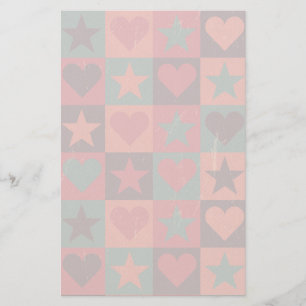Hearts And Stars Pattern Pink Stationery