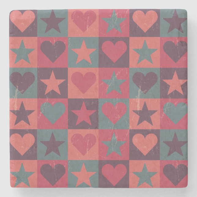 Hearts And Stars Pattern Pink Stone Coaster (Front)