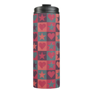 Hearts And Stars Pattern Pink Thermal Tumbler