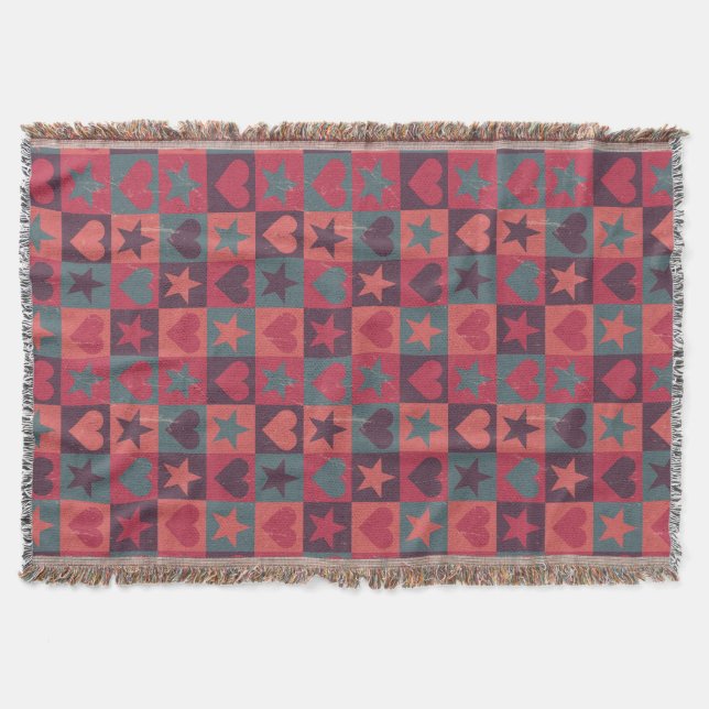 Hearts And Stars Pattern Pink Throw Blanket (Front)