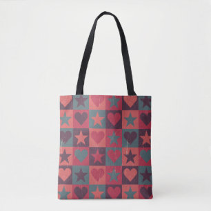 Hearts And Stars Pattern Pink Tote Bag