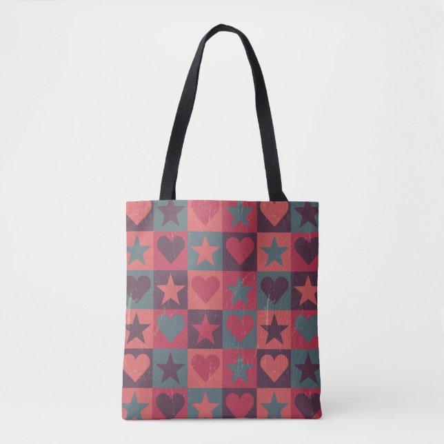 Hearts And Stars Pattern Pink Tote Bag (Front)