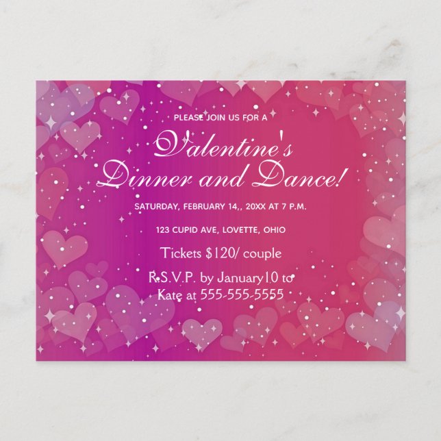 Hearts and Stars Valentine's Day Dance Invitation Postcard (Front)