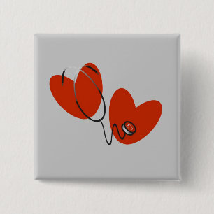 Hearts and Stethoscope T-shirts and Gifts 15 Cm Square Badge