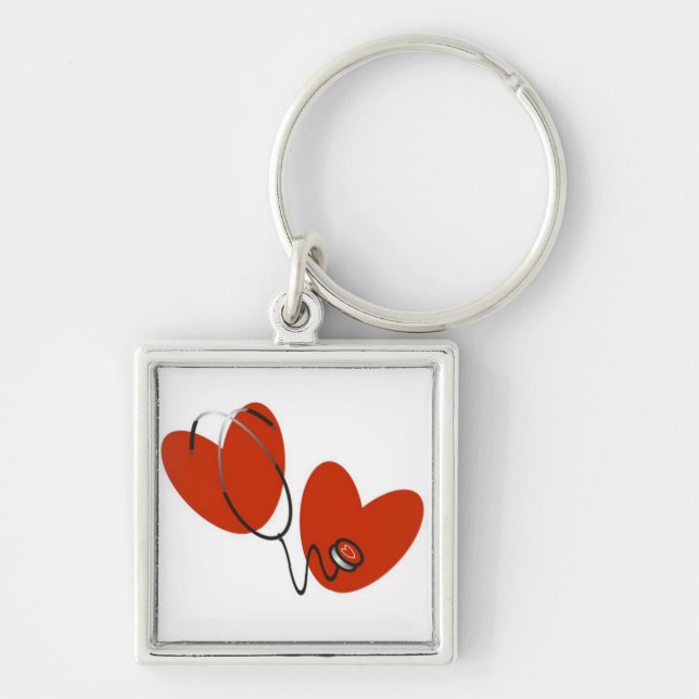 Hearts and Stethoscope T-shirts and Gifts Key Ring (Front)