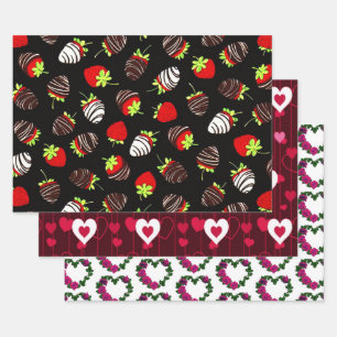 Hearts And Strawberries Collection Wrapping Paper Sheet