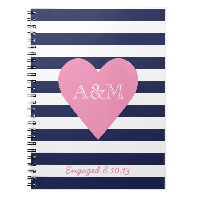 Hearts and Stripes Engaged Spiral Notebook (Front)