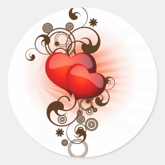 Hearts-and-Swirls Classic Round Sticker (Front)