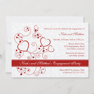 Hearts and Swirls Engagement Party Invitation
