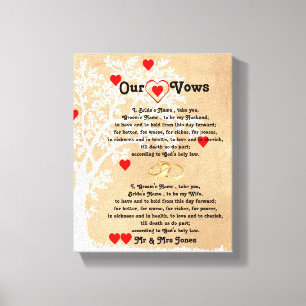 Hearts and Tree Wedding Vows on Canvas