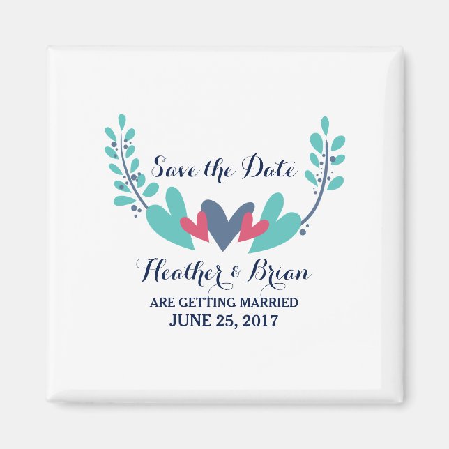 Hearts and Vines Save the Date Magnet (Front)