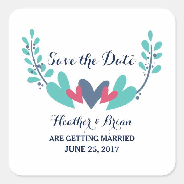 Hearts and Vines Save the Date Stickers (Front)