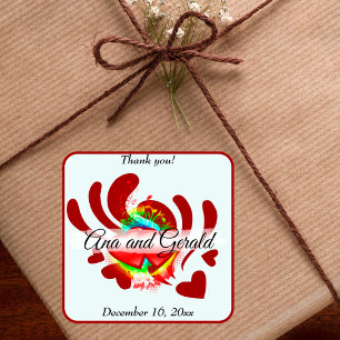 Hearts and vines Thank You Wedding Favour Square Sticker