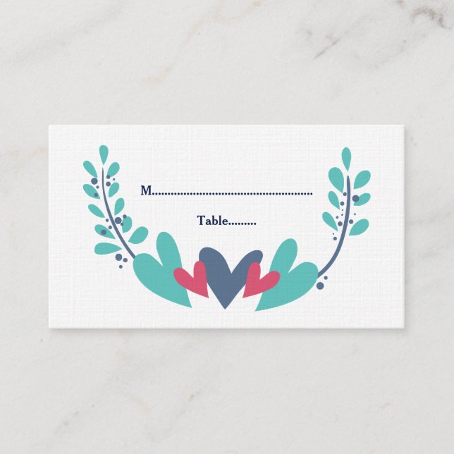 Hearts and Vines Wedding Place Cards (Front)