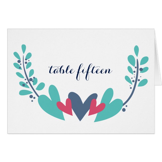 Hearts and Vines Wedding Table Number Card (Front Horizontal)