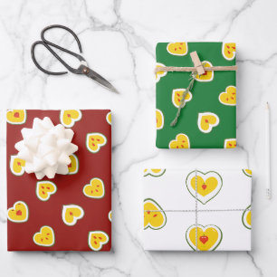 Hearts Apples Pattern Wrapping Paper Sheet