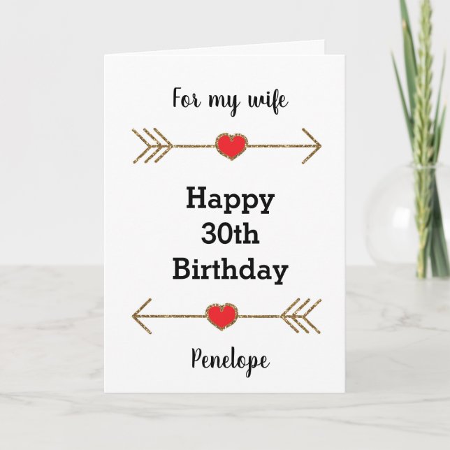 Hearts Arrows Red and Gold For My Wife Birthday Card (Front)