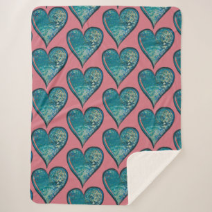 Hearts Artwork blue and pink heart                 Sherpa Blanket