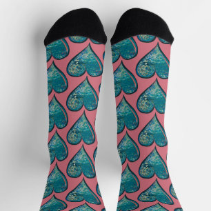 Hearts Artwork blue and pink heart Socks