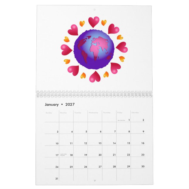 Hearts Background Calendar (Jan 2027)