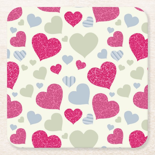 Hearts Background Square Paper Coaster (Front)