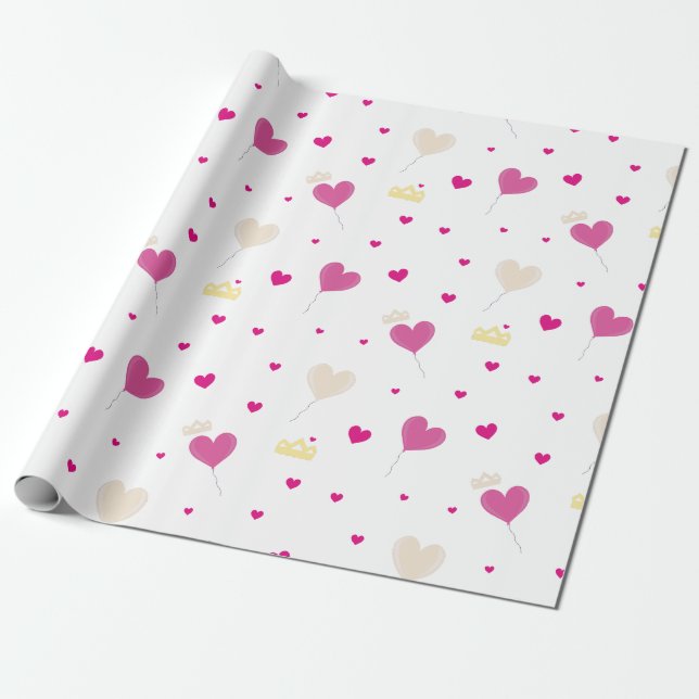 Hearts balloon and crowns. wrapping paper (Unrolled)