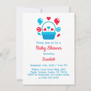 Hearts, Balloons and heart basket  Invitation