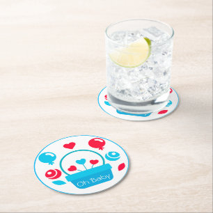 Hearts, Balloons and heart basket Round Paper Coaster