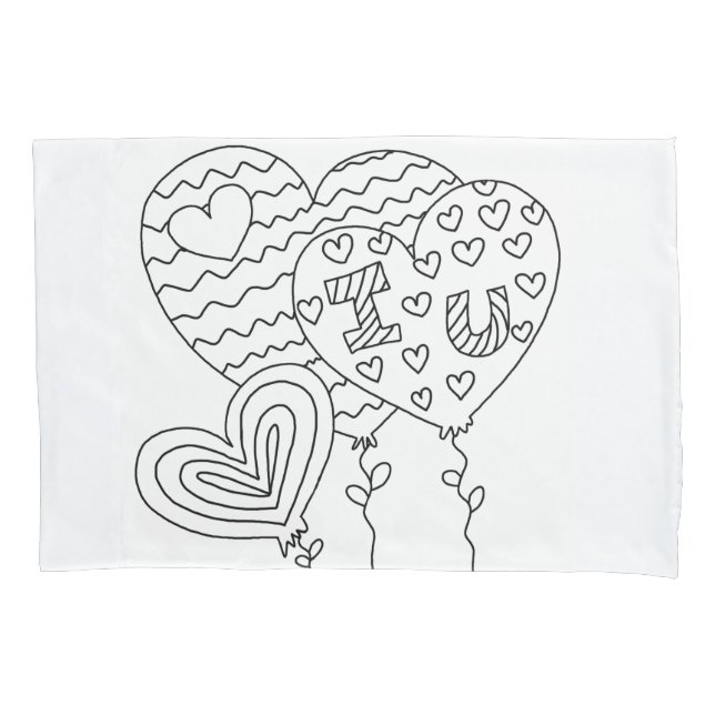 Hearts&Balloons Colouring DIY Doodle Pillowcase (Front)