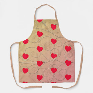 Hearts & Beige All-Over Print Apron