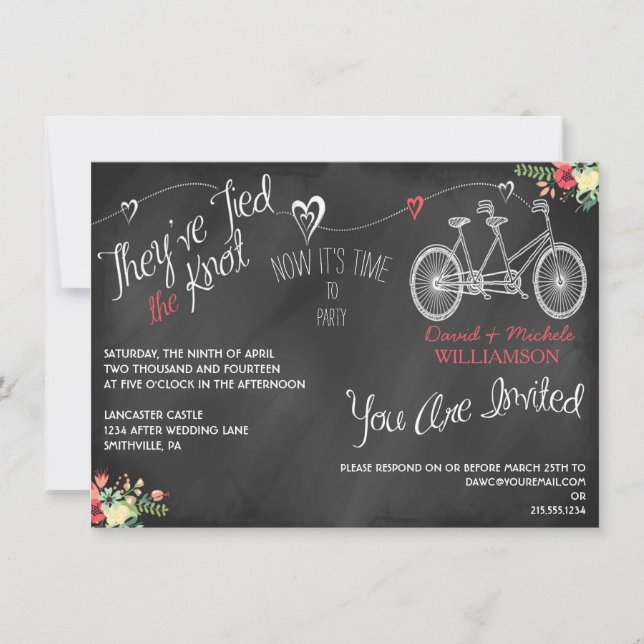 Hearts & Bicycle Chalkboard Post Wedding Invite (Front)
