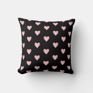 Hearts Black Pink Iridescent Cute Pretty Modern Cushion