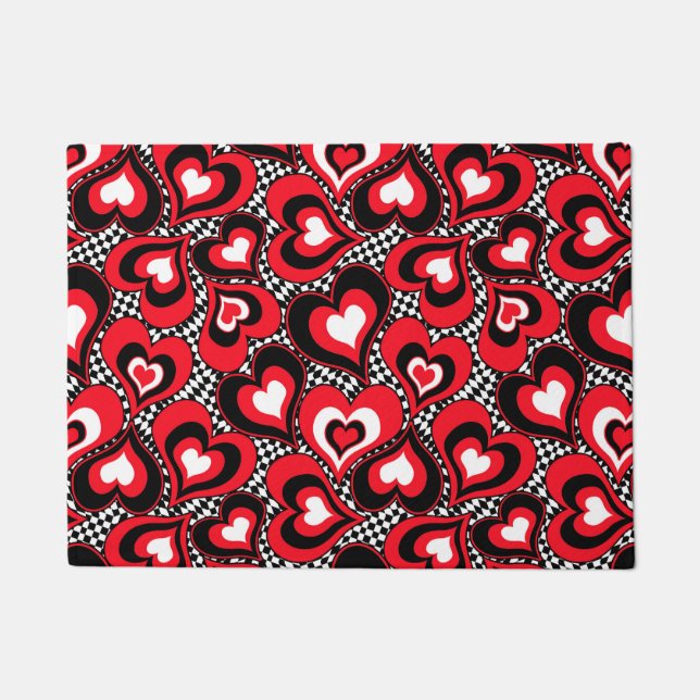 Hearts, black, red and white . doormat (Front)