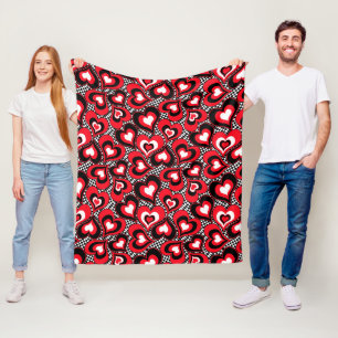 Hearts, black, red and white . fleece blanket