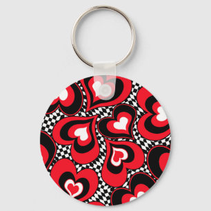 Hearts, black, red and white . key ring