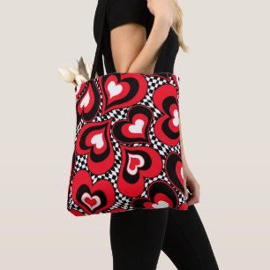 Hearts, black, red and white . tote bag