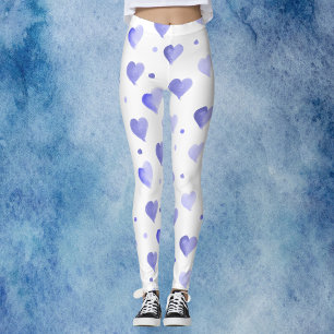 Hearts Blue Watercolor Pattern Leggings
