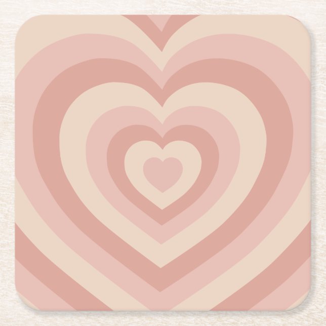 Hearts Blush Beige Square Paper Coaster (Front)