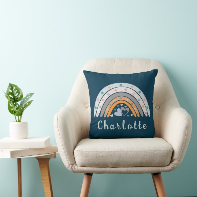 Hearts Boho Rainbow with Personalised Name Cushion (Chair)