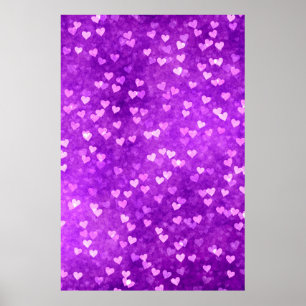 Hearts bokeh lights shapes purple poster