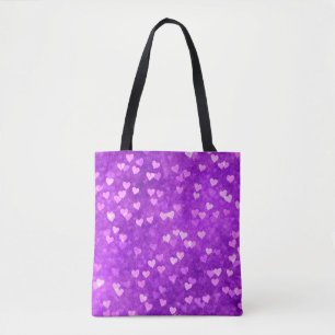 Hearts bokeh lights shapes purple tote bag