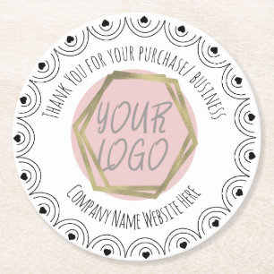 Hearts Border Hand Drawn Business Logo  Round Paper Coaster