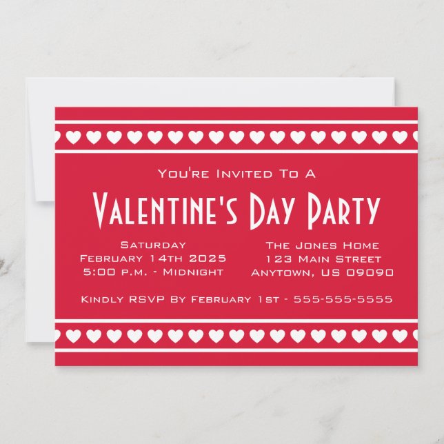 Hearts Border Valetine's Day (Red / White) Invitation (Front)
