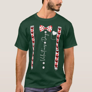 Hearts Bow tie Suspenders Valentines Day T-Shirt