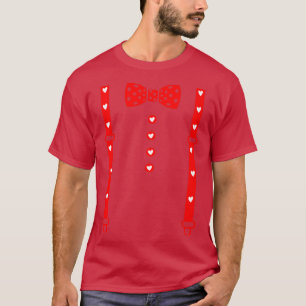Hearts Bow Tie  Suspenders Valentines Day T-Shirt