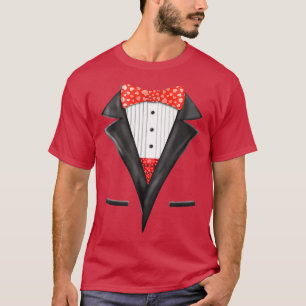 Hearts Bow Tie Suspenders Valentines Day Tuedo T-Shirt