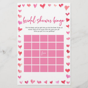 Hearts Bridal Shower Bingo Bridal Shower Game Stationery