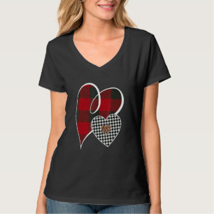 Hearts Buffalo Plaid Red White Leopard Heart Valen T-Shirt